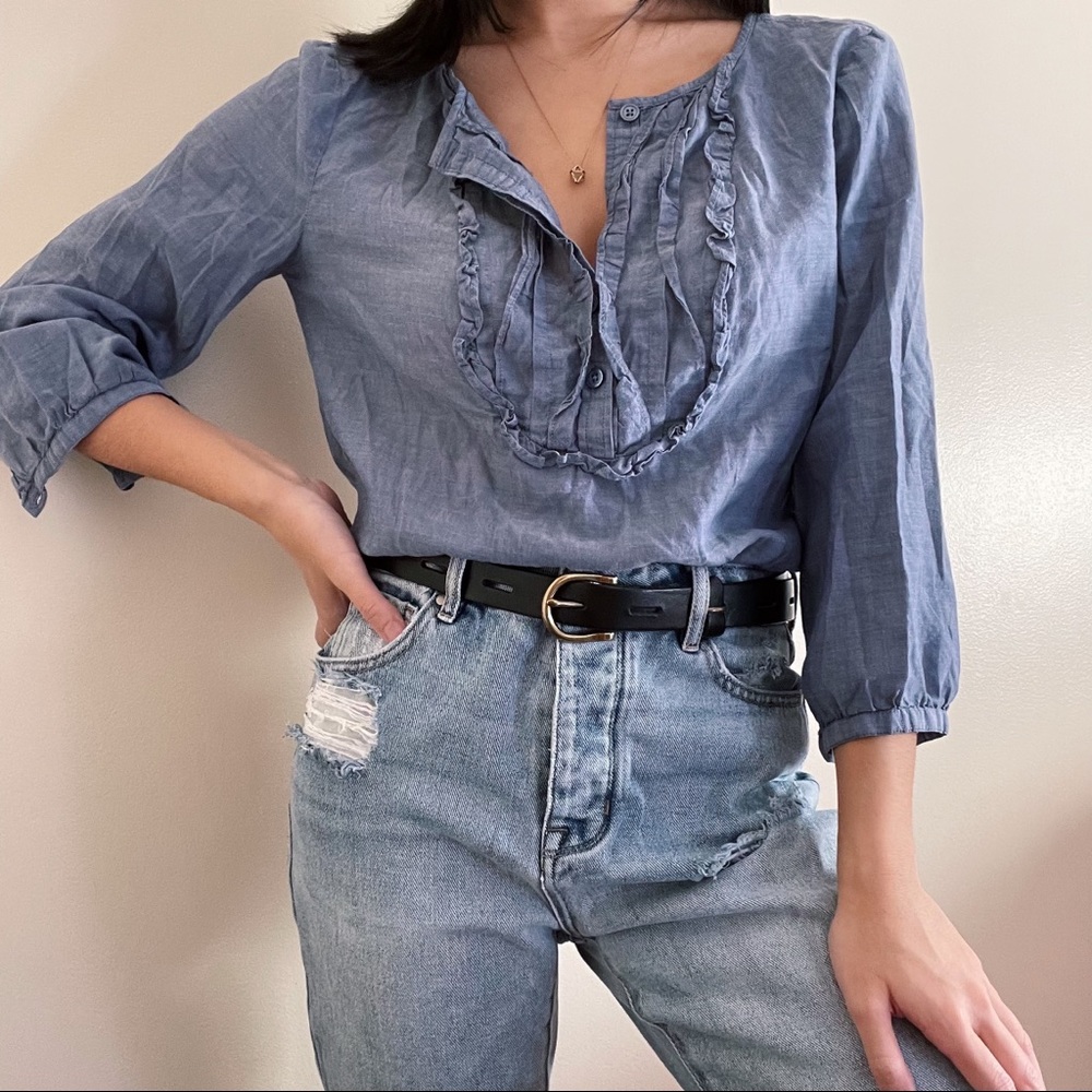 Loft 3/4 Sleeve Chambray Button Up Blouse